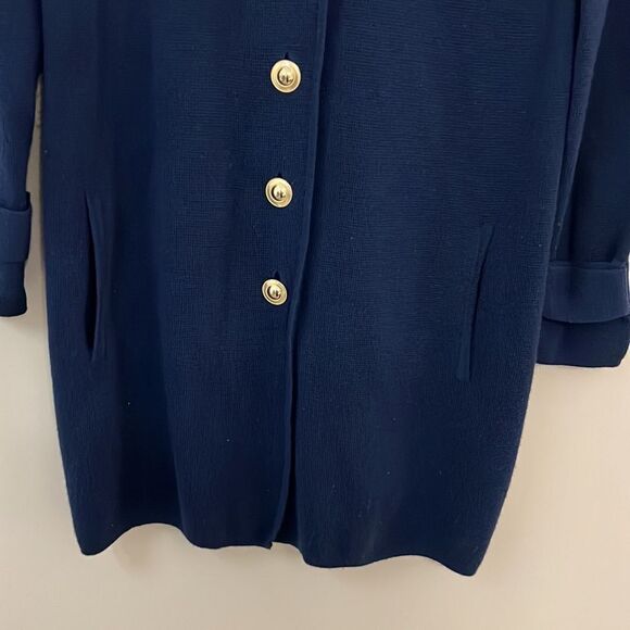 WORTH Navy Blue Wool Sweater Dress with Gold Buttons - Size Small - Picture 6 of 12